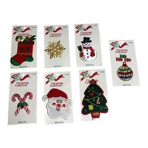 VTG Christmas Collection Lot of 7 Iron-on Embroidered Embellished Puffy Patches